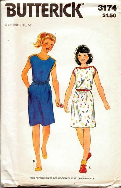 Butterick-3174-Girls-Sleeveless-Dress-Kimono-Sleeves-Vintage-1980_s-Sewing-Pattern-Butterick vintagestitching.com