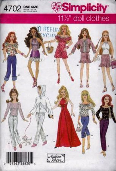 Simplicity-4702-Barbie-Doll-Clothes-Wardrobe-Pattern-Dress-Pants-Top vintagestitching.com