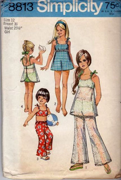 Simplicity-8813-Girls-Bathing-Suit-Bell-Bottom-Pants-Vintage-Pattern-Swim-Simplicity vintagestitching.com
