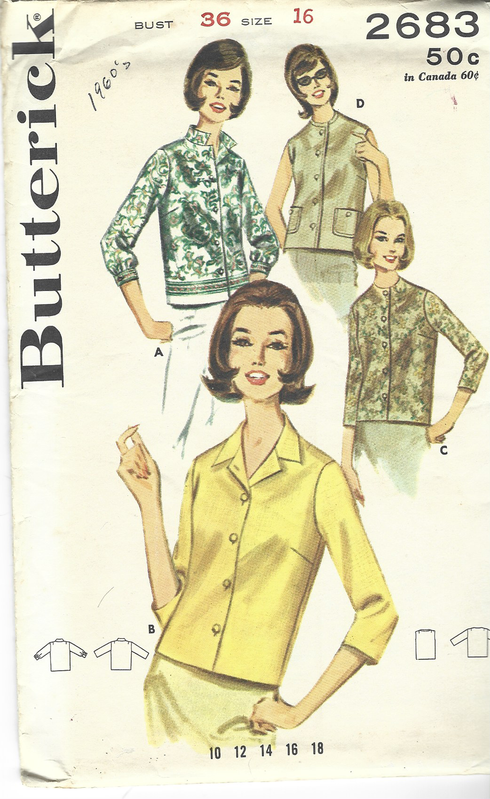 Buttrick 2683 Ladies Blouse Vintage Sewing Pattern 1960s