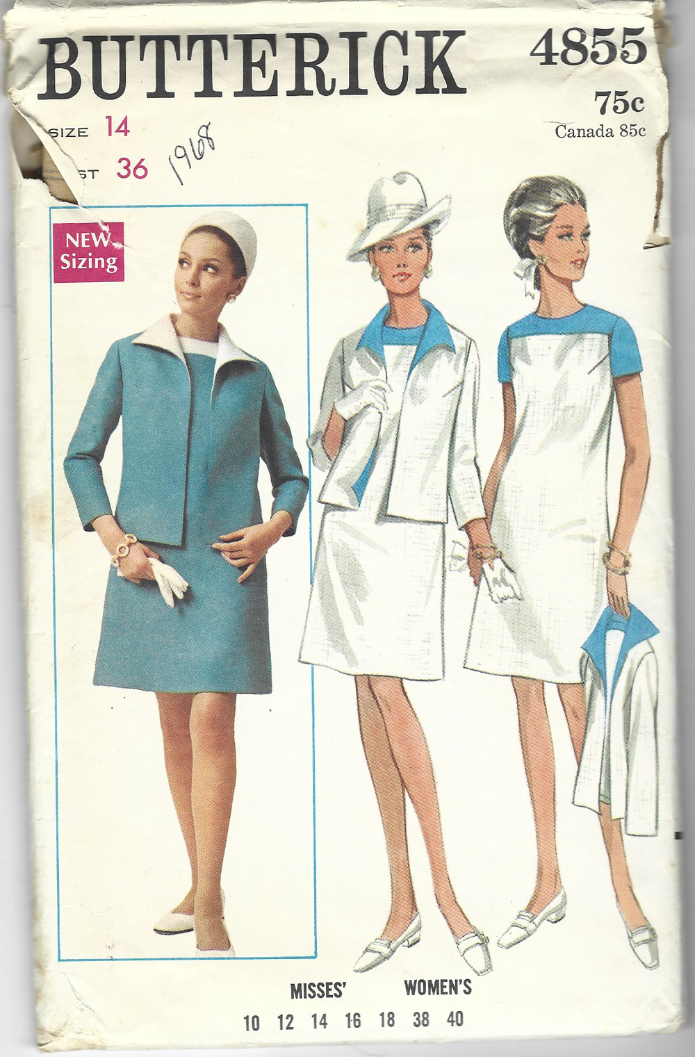 Butterick 4855 Ladies Dress Jacket Vintage Sewing Pattern 1960s