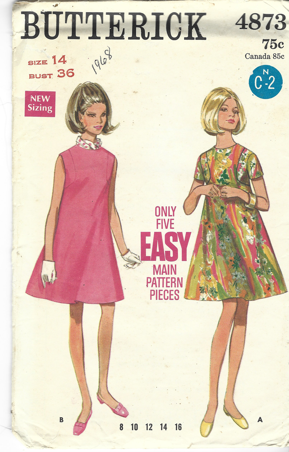 Butterick 4873 Ladies Tent Dress Vintage Sewing Pattern 1960s