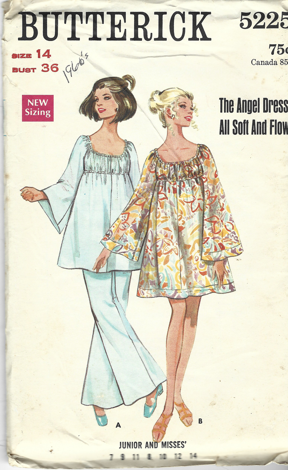Butterick 5225 Ladies Angel Tent Dress Vintage Sewing Pattern 1960s