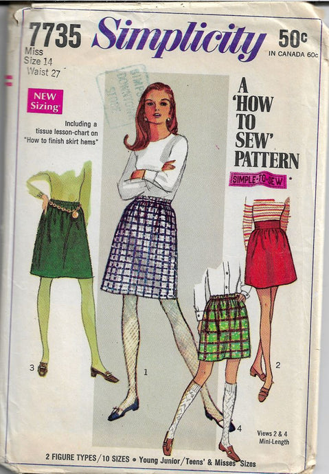 Simplicity 7735 Vintage Sewing Pattern 1960s Ladies Mini Skirt - VintageStitching - Vintage Sewing Patterns