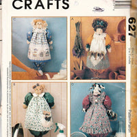 McCall's Crafts 627 / 9120 Grocery Bag Holder Doll Cat Bunny Rabbit Cow Sewing Pattern - VintageStitching - Vintage Sewing Patterns