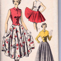 Advance 5496 Vintage 1940's Sewing Pattern Ladies Swing Street Length Skirt Sleeveless Blouse - VintageStitching - Vintage Sewing Patterns