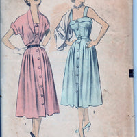 Advance 6075 Ladies Front Buttoned Sun Dress Bolero Jacket Vintage 1950's Sewing Pattern - VintageStitching - Vintage Sewing Patterns
