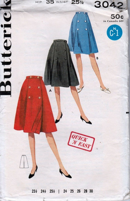 Butterick 3043 Ladies Wrap Skirt Vintage 1960's Sewing Pattern - VintageStitching - Vintage Sewing Patterns