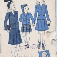 Butterick 3129 Young Girls Tailored Suit Jacket Skirt Vintage 1940's Sewing Pattern - VintageStitching - Vintage Sewing Patterns