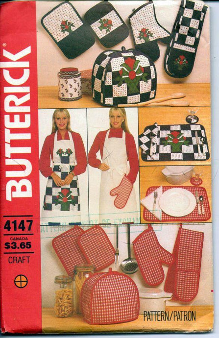 Butterick 4147 Sewing Craft Pattern Kitchen Accessories Apron Quilted Fabric - VintageStitching - Vintage Sewing Patterns