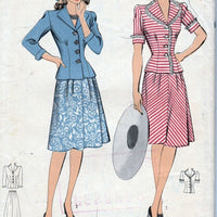 Hollywood 1093 Vintage 1940's Sewing Pattern Ladies Two Piece Dress Suit Shaped Revers - VintageStitching - Vintage Sewing Patterns
