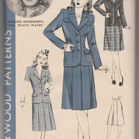 Hollywood 967 Ladies Two Piece Suit Skirt Jacket Vintage 1940's Sewing Pattern Marjorie Woodworth - VintageStitching - Vintage Sewing Patterns