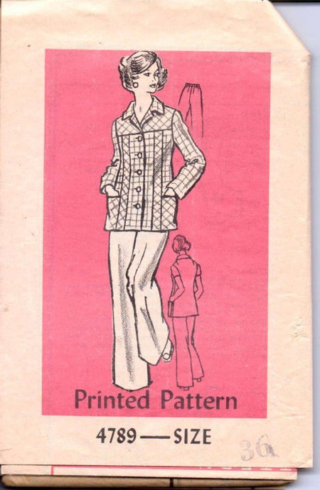 Mail Order 4789 Vintage 1970's Sewing Pattern Ladies Flared Pants Button Front Jacket - VintageStitching - Vintage Sewing Patterns