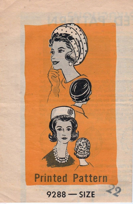 Mail Order 9288 Vintage 1960's Sewing Pattern Ladies Pillbox Hat Beret Turban - VintageStitching - Vintage Sewing Patterns