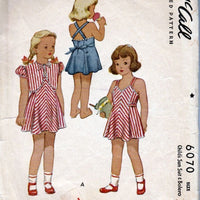 McCall 6070 Vintage 1940's Sewing Pattern Girls Toddler Sun suit Sun Dress Bolero Jacket - VintageStitching - Vintage Sewing Patterns