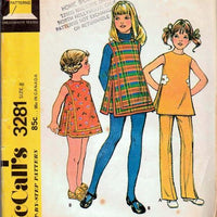 McCall's 3281 Girls Back Zippered Jumper Dress Top Bell Bottom Pants Vintage 1970's Sewing Pattern - VintageStitching - Vintage Sewing Patterns