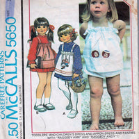 McCall's 5650 Vintage 1970's Sewing Pattern Little Girls Toddler Apron Dress Raggedy Ann Andy - VintageStitching - Vintage Sewing Patterns