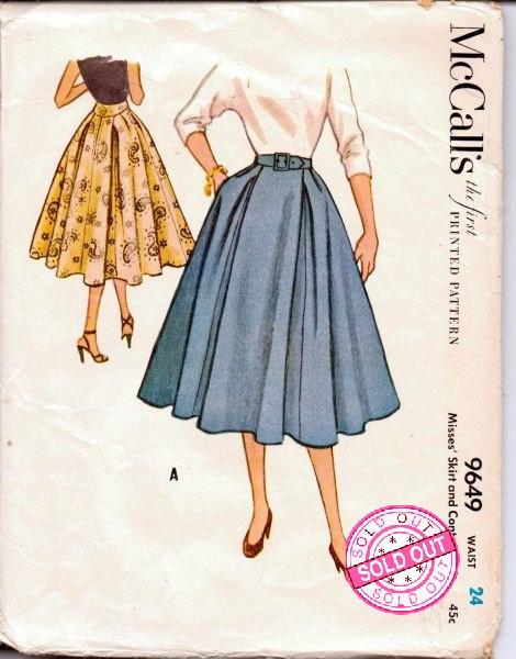 McCall's 9649 Vintage 1950's Sewing Pattern Ladies Full Rockabilly Party Gored Skirt - VintageStitching - Vintage Sewing Patterns