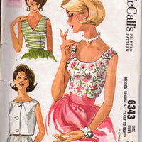 McCalls 6343 Vintage 1960's Sewing Pattern Ladies Sleeveless Blouse Dart Fitted Tuck In or Over Blouse - VintageStitching - Vintage Sewing Patterns