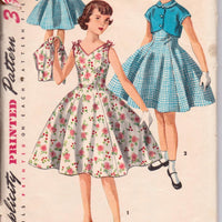 Simplicity 1184 Young Girls Sleeveless Dress Bolero Jacket Vintage 50's Sewing Pattern - VintageStitching - Vintage Sewing Patterns