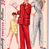 Simplicity 1325 Vintage 1950's Sewing Pattern Ladies Junior Pajamas Shortie Sleepwear - VintageStitching - Vintage Sewing Patterns