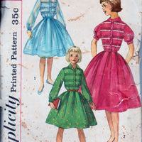 Simplicity 2252 Girls One-Piece Shirtwaist Dress Vintage 1950's Sewing Pattern - VintageStitching - Vintage Sewing Patterns