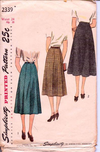 Simplicity 2339 Vintage 1940's Ladies Gored Flared Skirt Pleated Effect - VintageStitching - Vintage Sewing Patterns