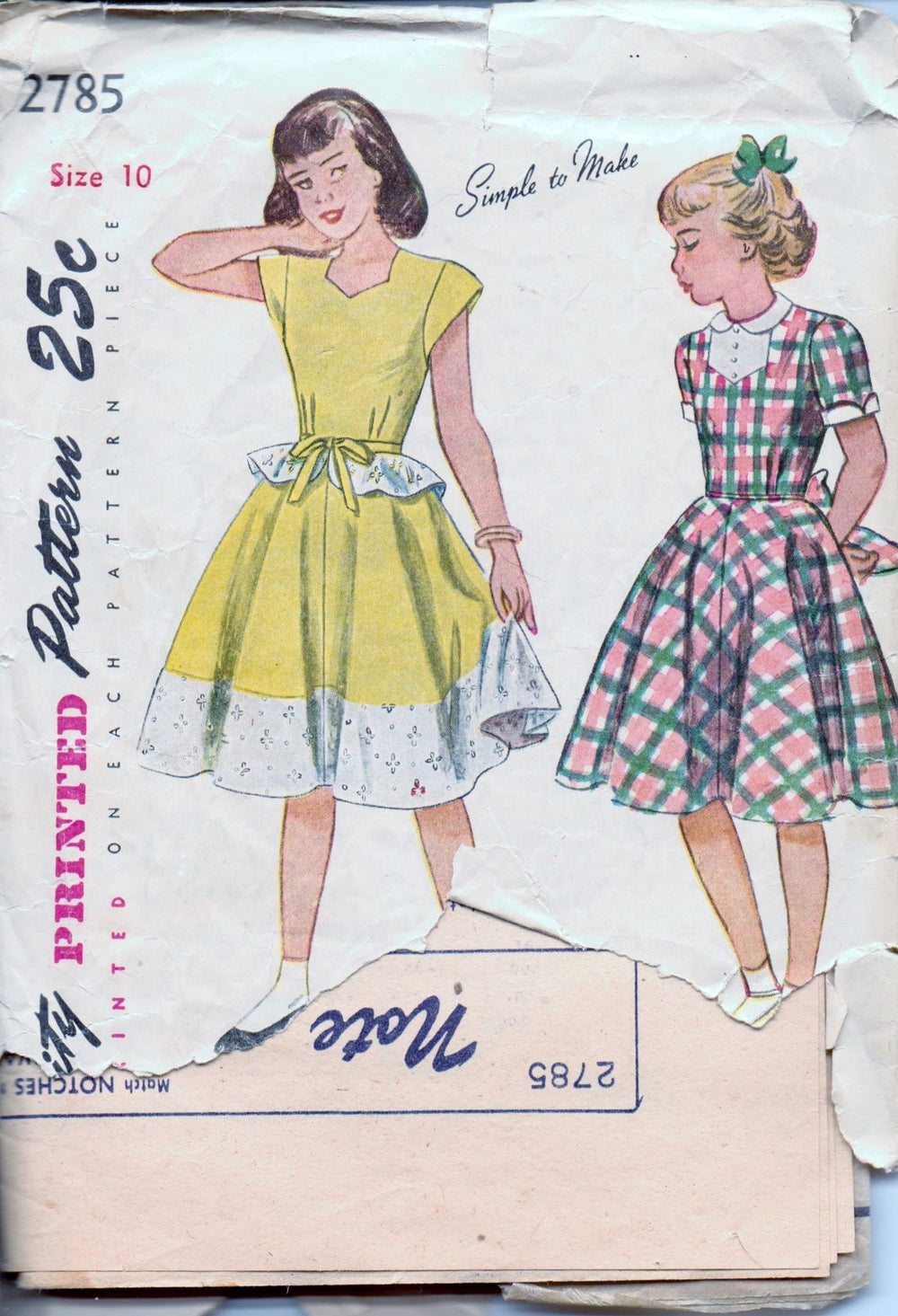 Simplicity 2785 Young Girls Party Dress Detachable Peplum Vintage 1940's Sewing Pattern - VintageStitching - Vintage Sewing Patterns