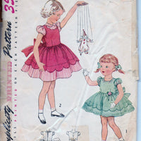 Simplicity 3808 Little Girls Toddler One-Piece Dress Vintage 1950's Sewing Pattern - VintageStitching - Vintage Sewing Patterns