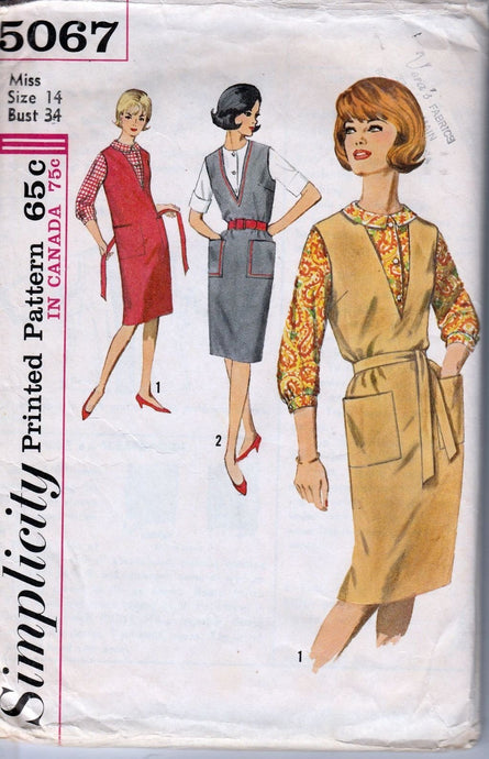 Simplicity 5067 Vintage 60's Sewing Pattern Ladies Mad Men Jumper Dress Blouse - VintageStitching - Vintage Sewing Patterns