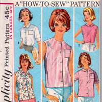Simplicity 5285 Vintage 1960's Sewing Pattern Ladies Blouse Button Front Sleeveless Overblouse - VintageStitching - Vintage Sewing Patterns