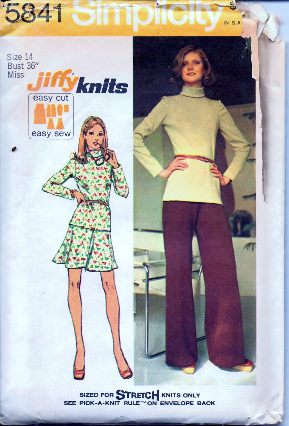 Simplicity 5841 Ladies Top Skirt Pants Vintage 1970's Sewing Pattern Jiffy Size 14 Bust 36 - VintageStitching - Vintage Sewing Patterns