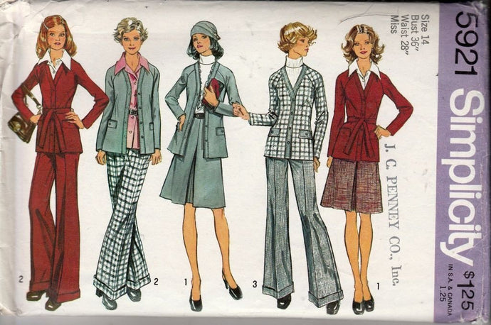 Simplicity 5921 Vintage 1970's Sewing Pattern Ladies Cardigan Pants Skirt Raglan Sleeves - VintageStitching - Vintage Sewing Patterns