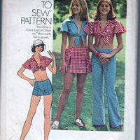 Simplicity 6352 Vintage 1970's Sewing Pattern Ladies Hip Hugger Pants Shortie Top Skirt - VintageStitching - Vintage Sewing Patterns