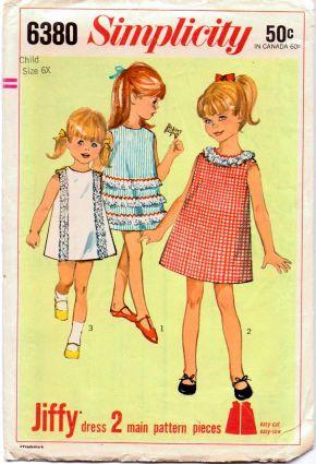 Simplicity 6380 Girls Jiffy One-Piece Dress Vintage 60's Sewing Pattern - VintageStitching - Vintage Sewing Patterns