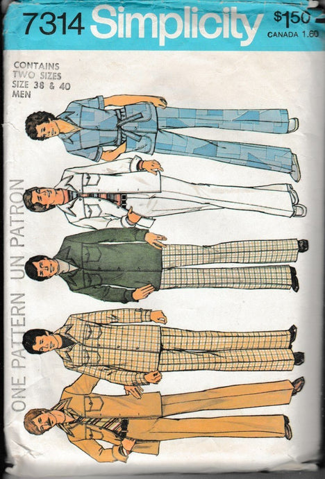 Simplicity 7314 Mens Shirt Jacket Pants Vintage 1970's Sewing Pattern - VintageStitching - Vintage Sewing Patterns