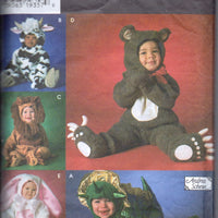 Simplicity 7317 Toddler Halloween Costume Pattern Dinosaur Lion Bunny Bear Cow Jumpsuit Hood - VintageStitching - Vintage Sewing Patterns
