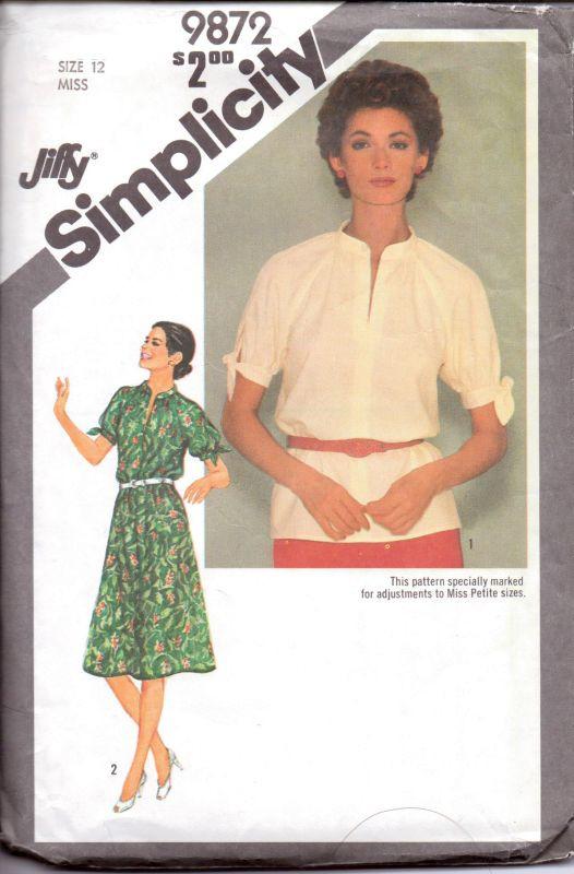 Simplicity 9872 Vintage 1980's Sewing Pattern Ladies Dress Pull Over Top Tied Raglan Sleeves - VintageStitching - Vintage Sewing Patterns