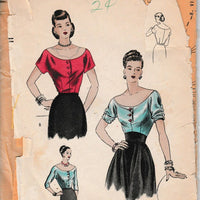 Vogue 6238 Ladies Off Shoulder Blouse Vintage 1940's Sewing Pattern Unprinted - VintageStitching - Vintage Sewing Patterns