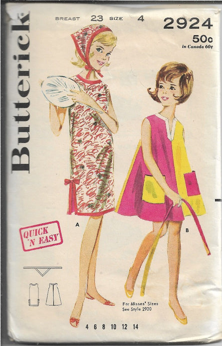 Butterick 2924 Vintage Sewing Pattern 1960s Girls Play Dress - VintageStitching - Vintage Sewing Patterns
