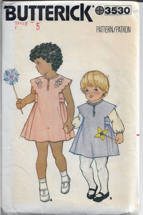 Butterick 3530 Little Girls Jumper Flared Dress Vintage Sewing Pattern 1980s - VintageStitching - Vintage Sewing Patterns