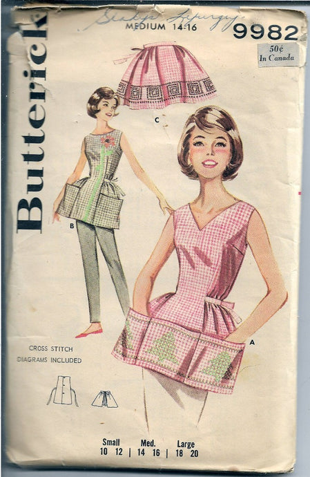 Butterick 9982 Ladies Cobblers Apron Vintage Sewing Pattern 1960s - VintageStitching - Vintage Sewing Patterns