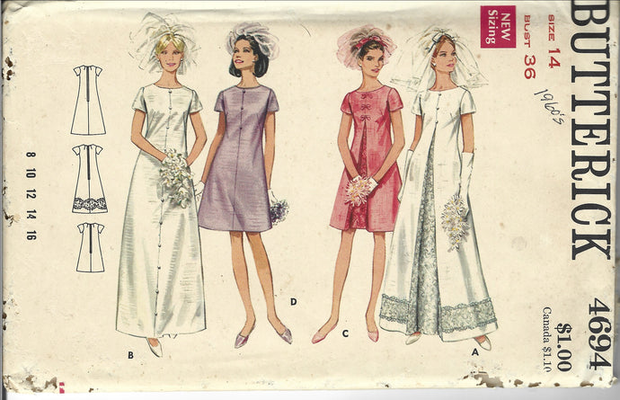 butterick 4694 wedding gown vintage pattern