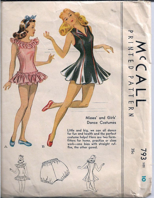 McCall 793 Girls Dance Costume Dress Bloomers Vintage Sewing Pattern 1940s - VintageStitching - Vintage Sewing Patterns