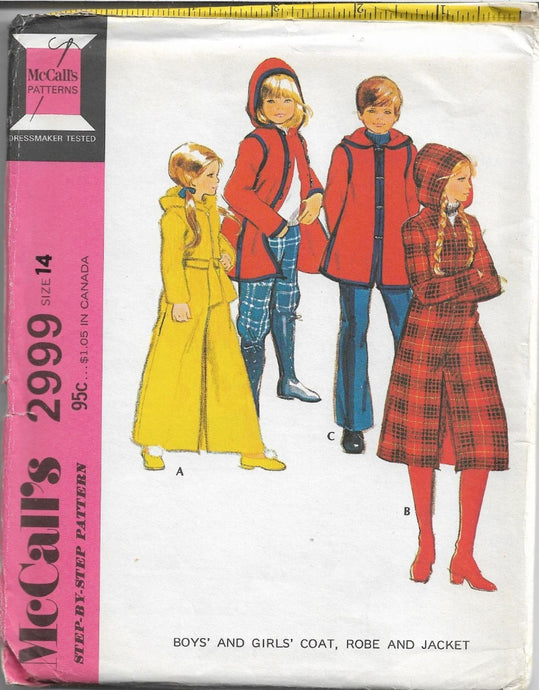 McCalls 2999 Vintage 1970's Sewing Pattern Long Robe Coat Jacket Children Boys Girls - VintageStitching - Vintage Sewing Patterns