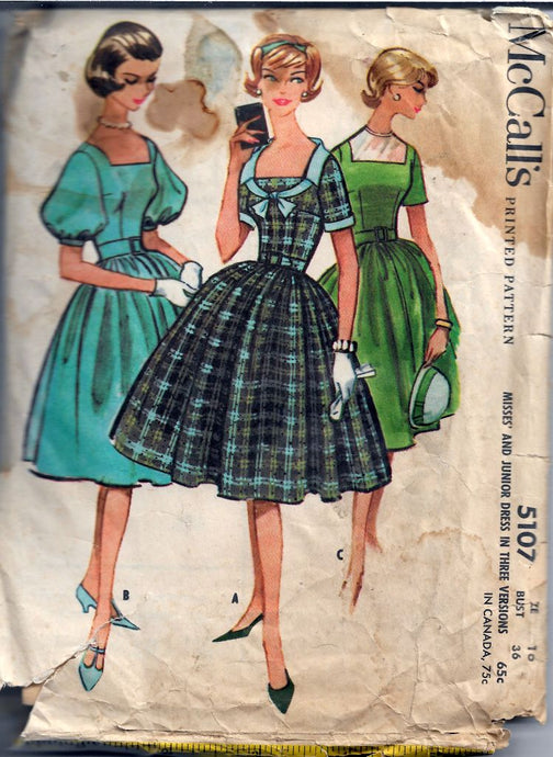 McCalls 5107 Square Neck Rockabilly Dress Vintage Sewing Pattern