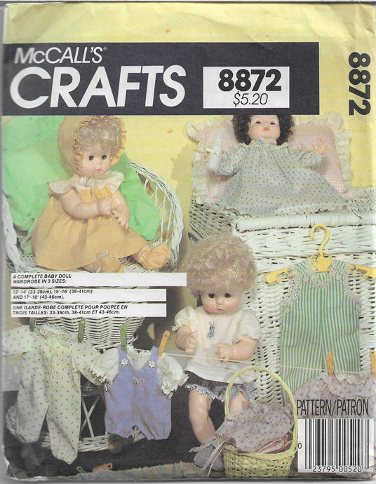 mccalls 8872 doll clothes vintage pattern