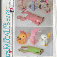 McCalls 5973 Vintage Sewing Craft Pattern 1970s Stuffed Animals Rooster Frog Duck - VintageStitching - Vintage Sewing Patterns