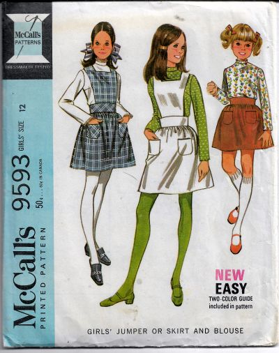 McCalls 9593 Girls Jumper Dress Skirt Blouse Vintage Sewing Pattern 1960s - VintageStitching - Vintage Sewing Patterns