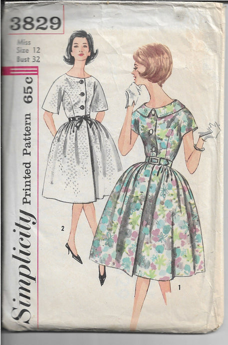 Simplicity 3829 Ladies Full Skirt Dress Vintage Sewing Pattern 1960's - VintageStitching - Vintage Sewing Patterns